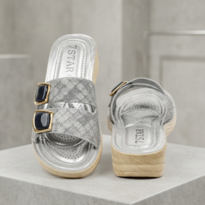 women-elegant-silver-double-buckle-platform-slides