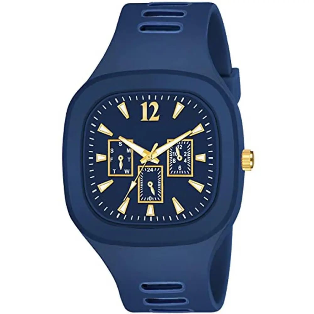 Men black silicone analogue watch with gold accents - Image 2