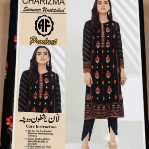Charizma summer unstitched lawn suit with chiffon dupatta.