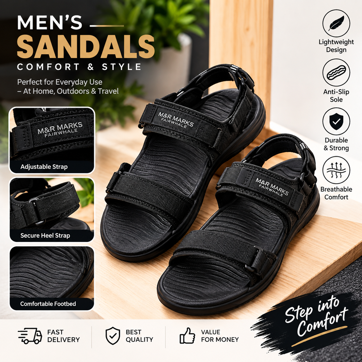 Men's black stylish sandals.