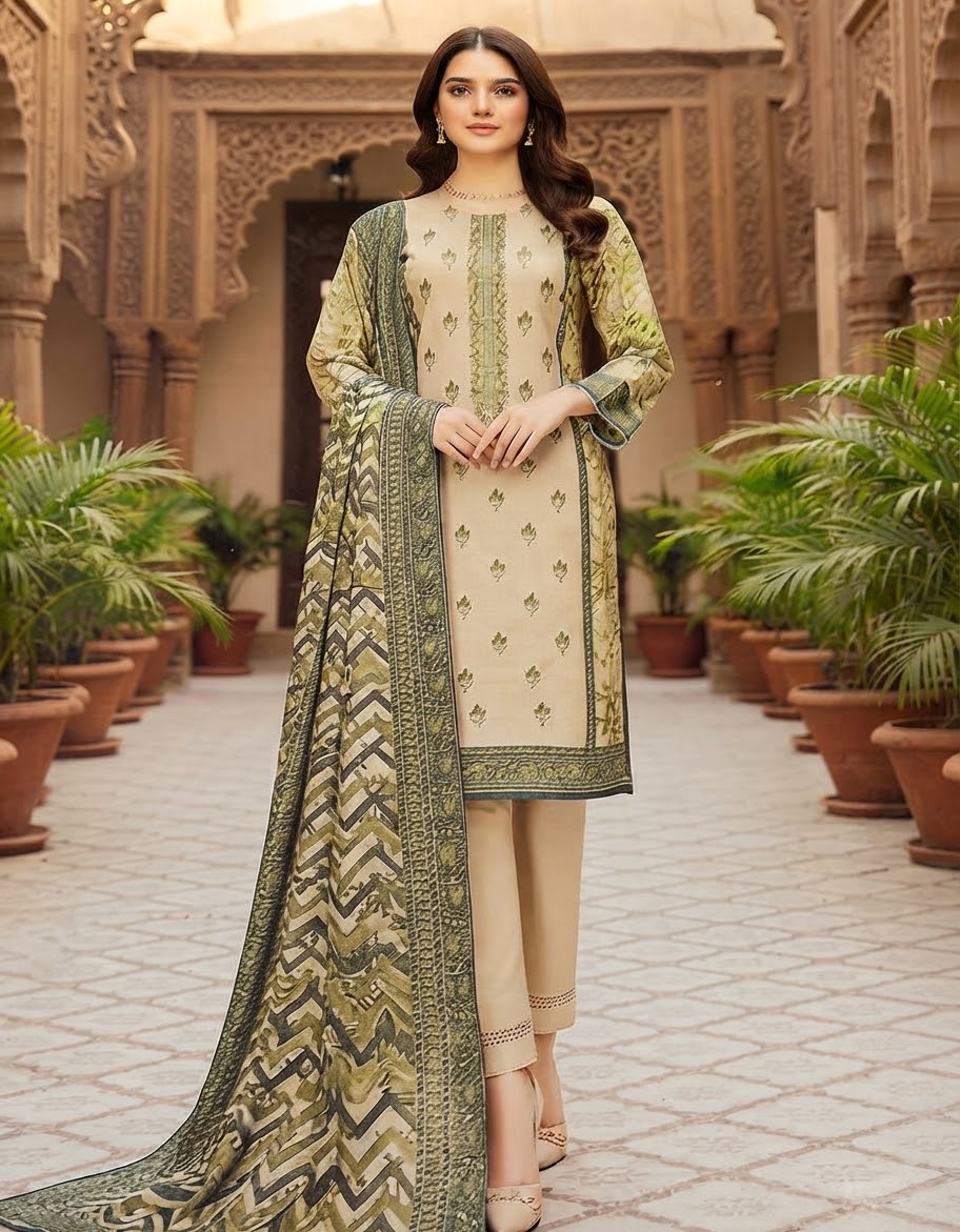 Maria.B Dhanak collection embroidery or printed unstitched suit.