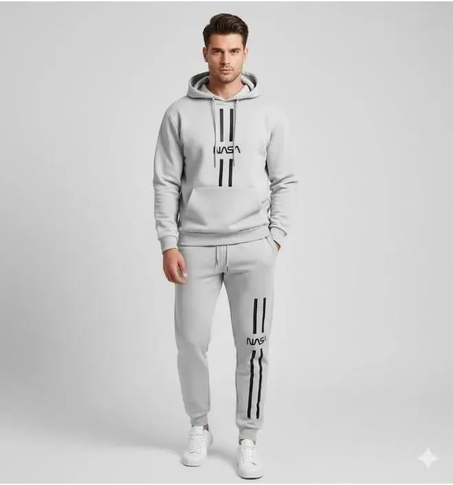 Men's 2 pcs polyester hoodie printed track suit.
