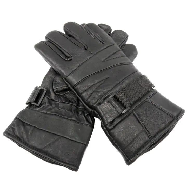 Men's premium black leather windproof motorbike riding gloves. - Image 2