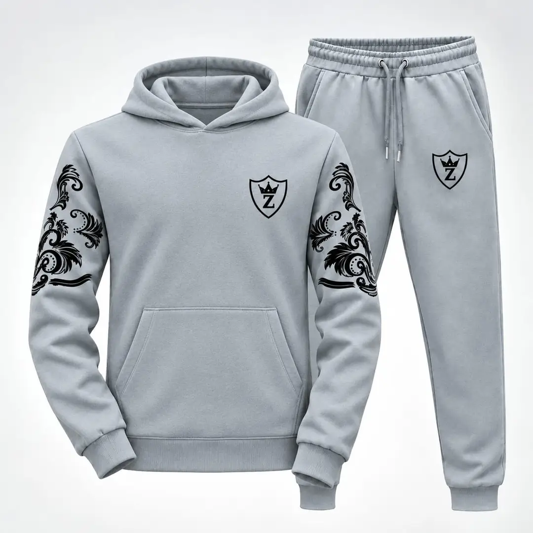 Men's 2 pic fleece printed hoodie track suit.