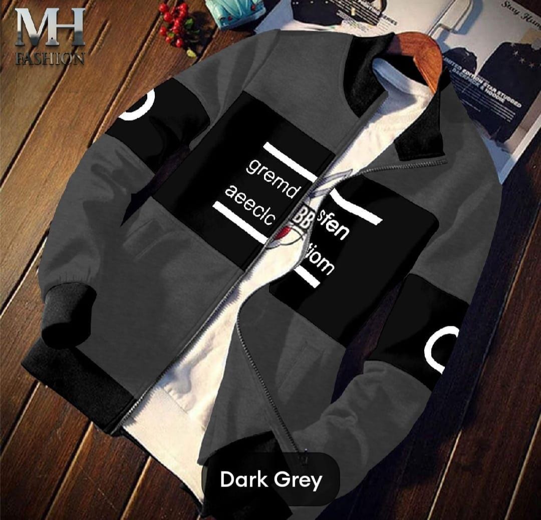 Men's drak grey zipper printed design.