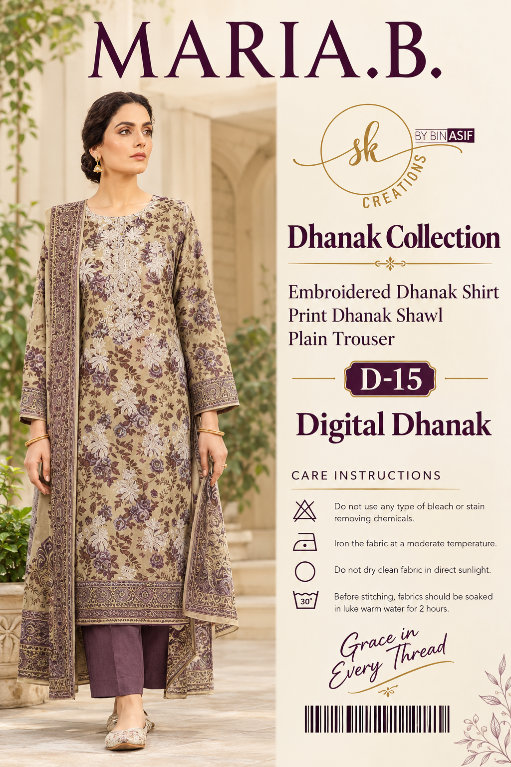 Maria.B Dhanak collection embroidery or printed unstitched suit.