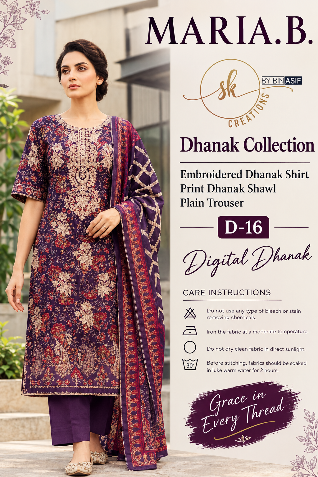 Maria.B Dhanak collection embroidery or printed unstitched suit.